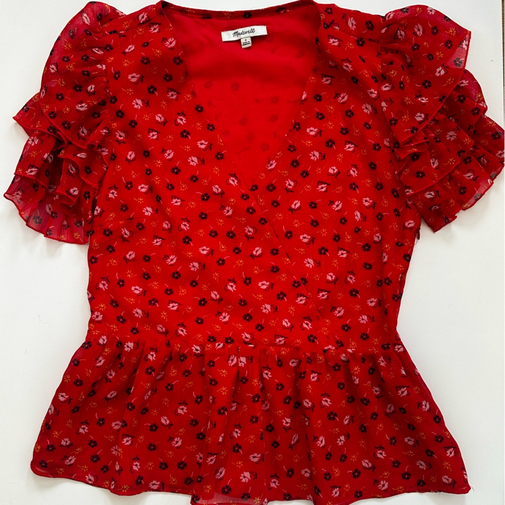 Madewell Red Floral Blouse